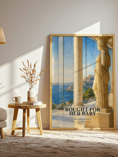 Bought For Her Baby watercolour print in frame leaning in hallway – romance wall art