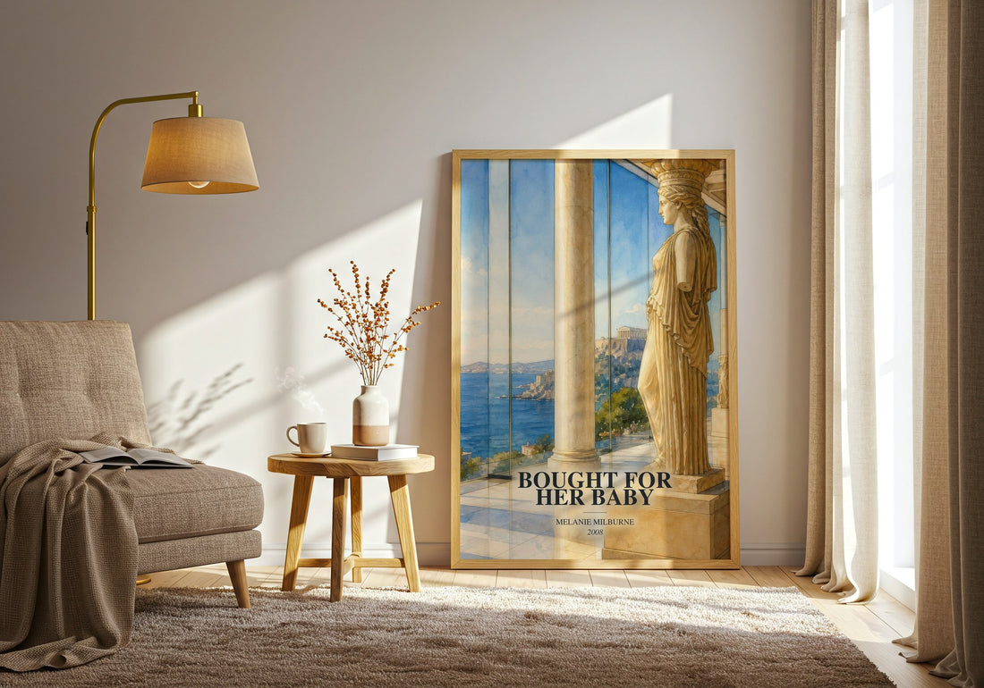 Bought For Her Baby watercolour print in frame leaning in hallway – romance wall art