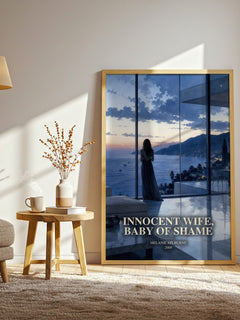 Innocent Wife, Baby of Shame watercolour print in frame leaning in hallway – romance wall art