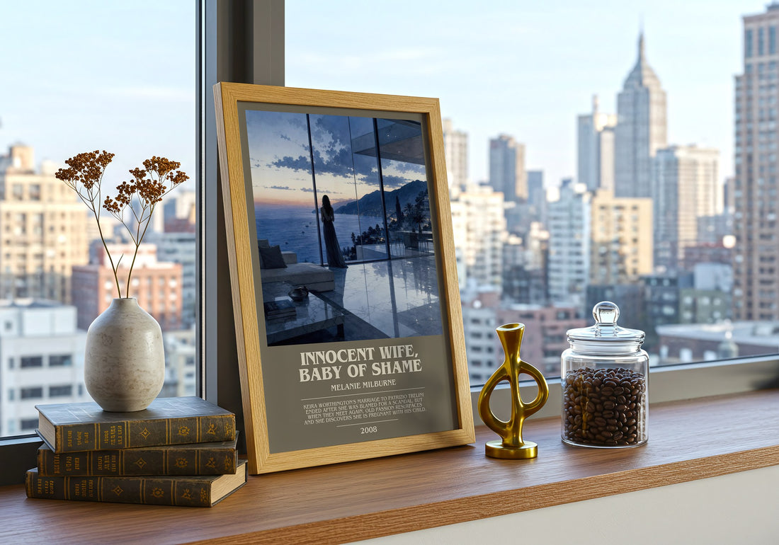 Innocent Wife, Baby of Shame bookish print framed by window – literary home decor