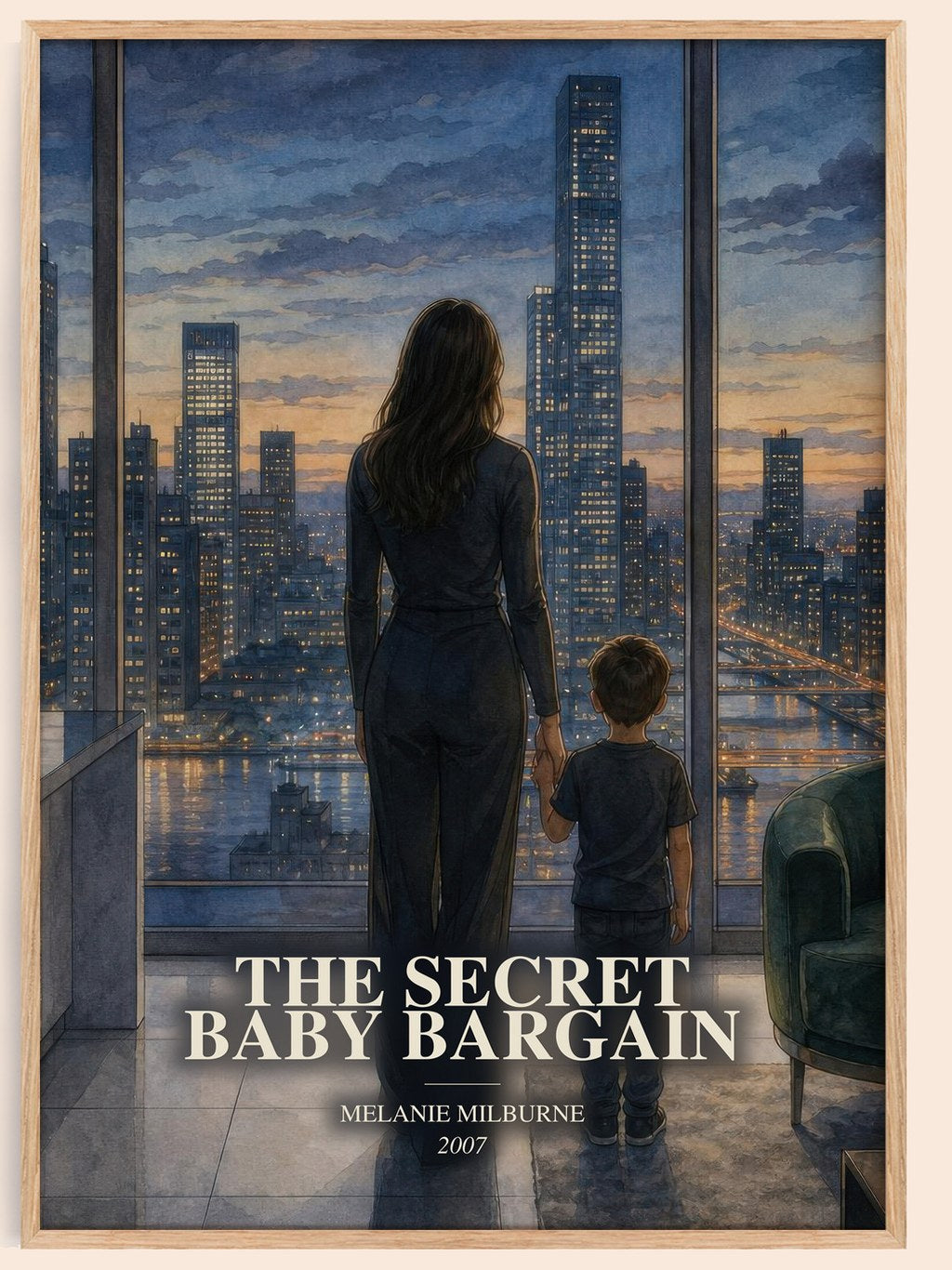 The Secret Baby Bargain watercolour book poster by Melanie Milburne – framed literary art print