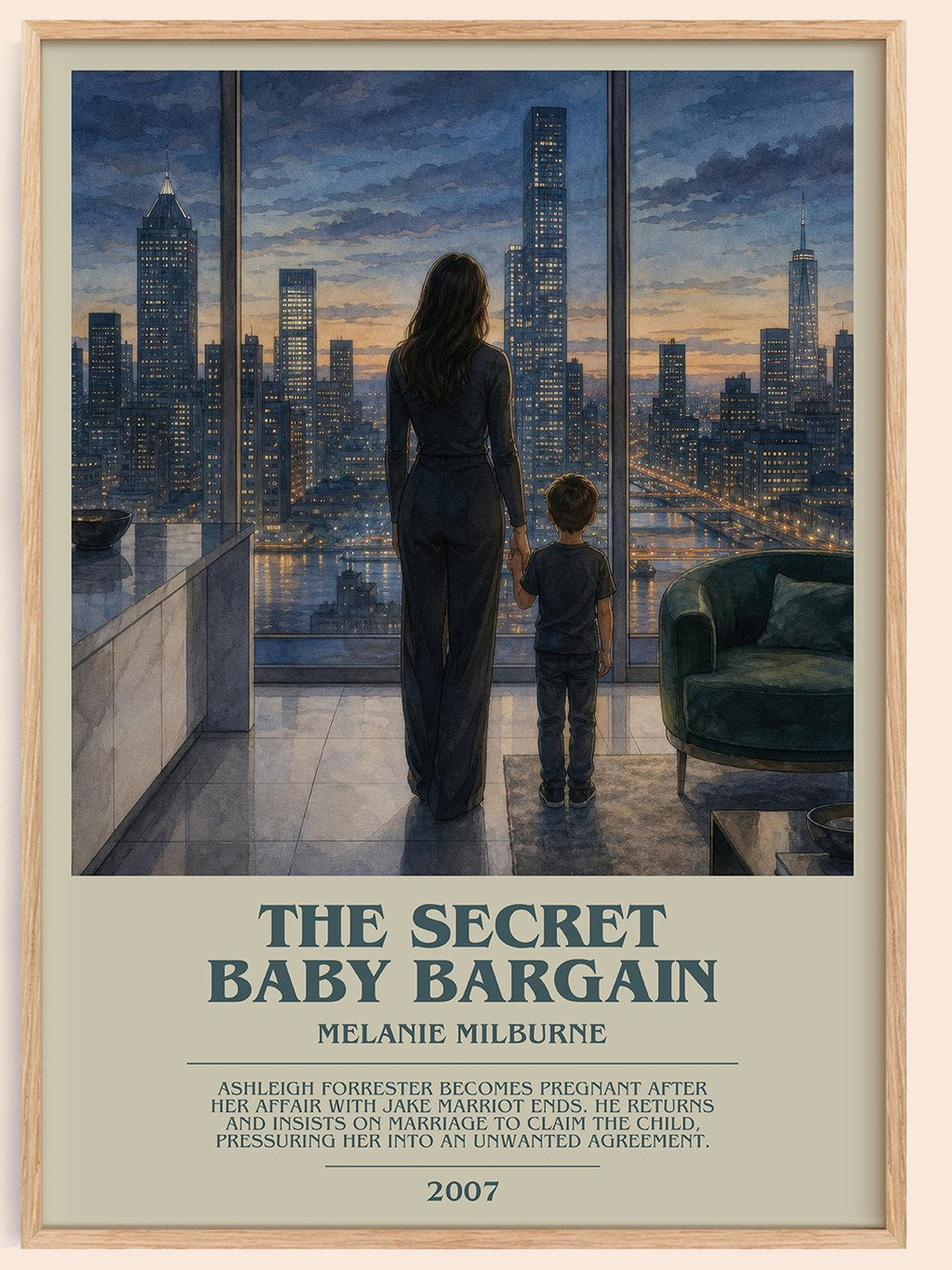 The Secret Baby Bargain bookish book poster by Melanie Milburne – framed literary art print