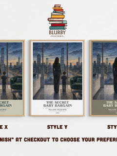 The Secret Baby Bargain book cover print in frame leaning in hallway – romance wall art