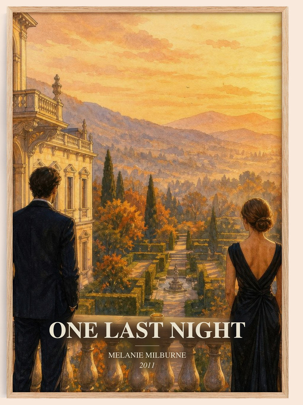One Last Night watercolour book poster by Melanie Milburne – framed literary art print