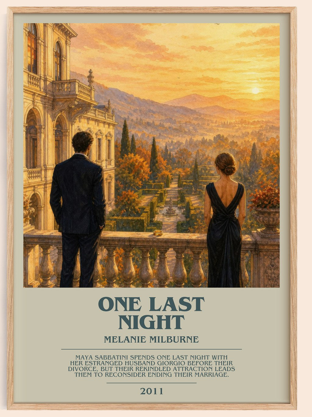 One Last Night bookish book poster by Melanie Milburne – framed literary art print