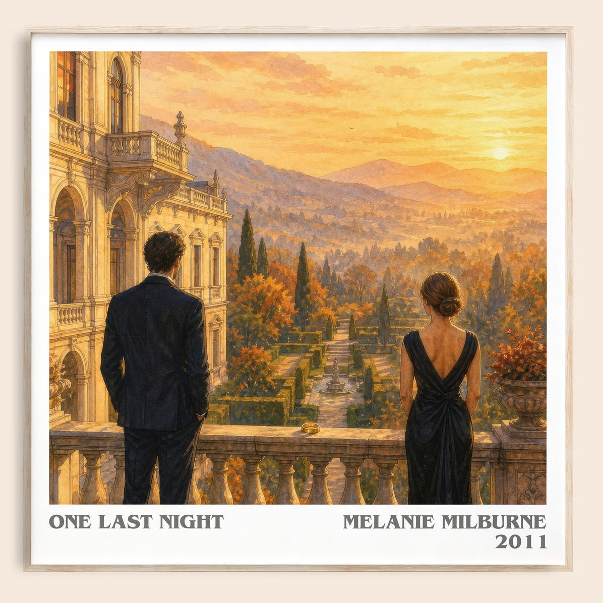One Last Night literary book poster by Melanie Milburne – framed literary art print