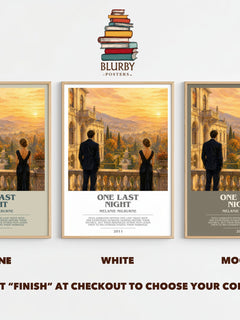 One Last Night bookish print framed by window – Stone, White and Mocha side by side – choose your colour