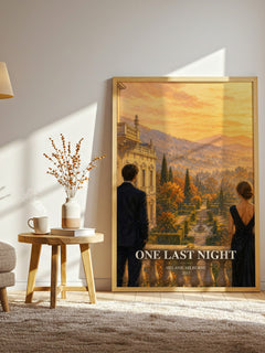 One Last Night watercolour print in frame leaning in hallway – romance wall art