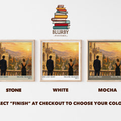 One Last Night literary print framed by window – Stone, White and Mocha square prints side by side – choose your colour