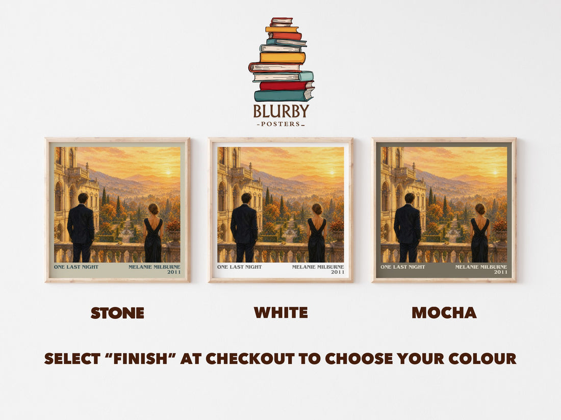 One Last Night literary print framed by window – Stone, White and Mocha square prints side by side – choose your colour