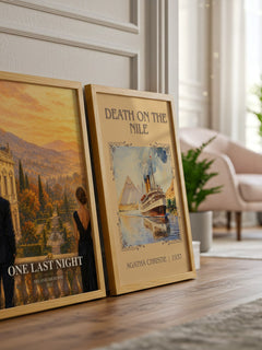 One Last Night watercolour print framed by window – literary home decor
