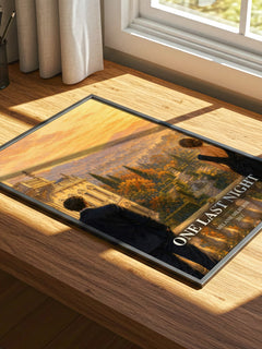 One Last Night watercolour book poster framed on wall – romance wall art