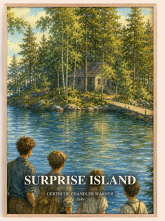 Surprise Island watercolour book poster by Gertrude Chandler Warner – framed literary art print