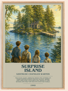 Surprise Island bookish book poster by Gertrude Chandler Warner – framed literary art print