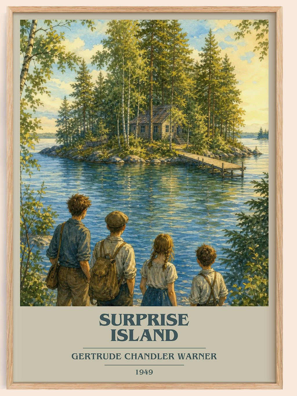 Surprise Island book cover book poster by Gertrude Chandler Warner – framed literary art print
