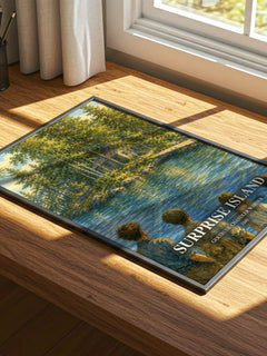 Surprise Island watercolour book poster framed on wall – childrens wall art