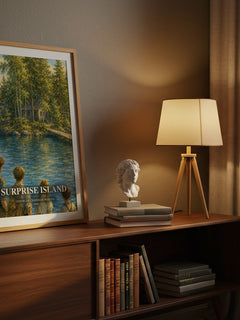 Surprise Island watercolour print on bookshelf – Gertrude Chandler Warner fan gift
