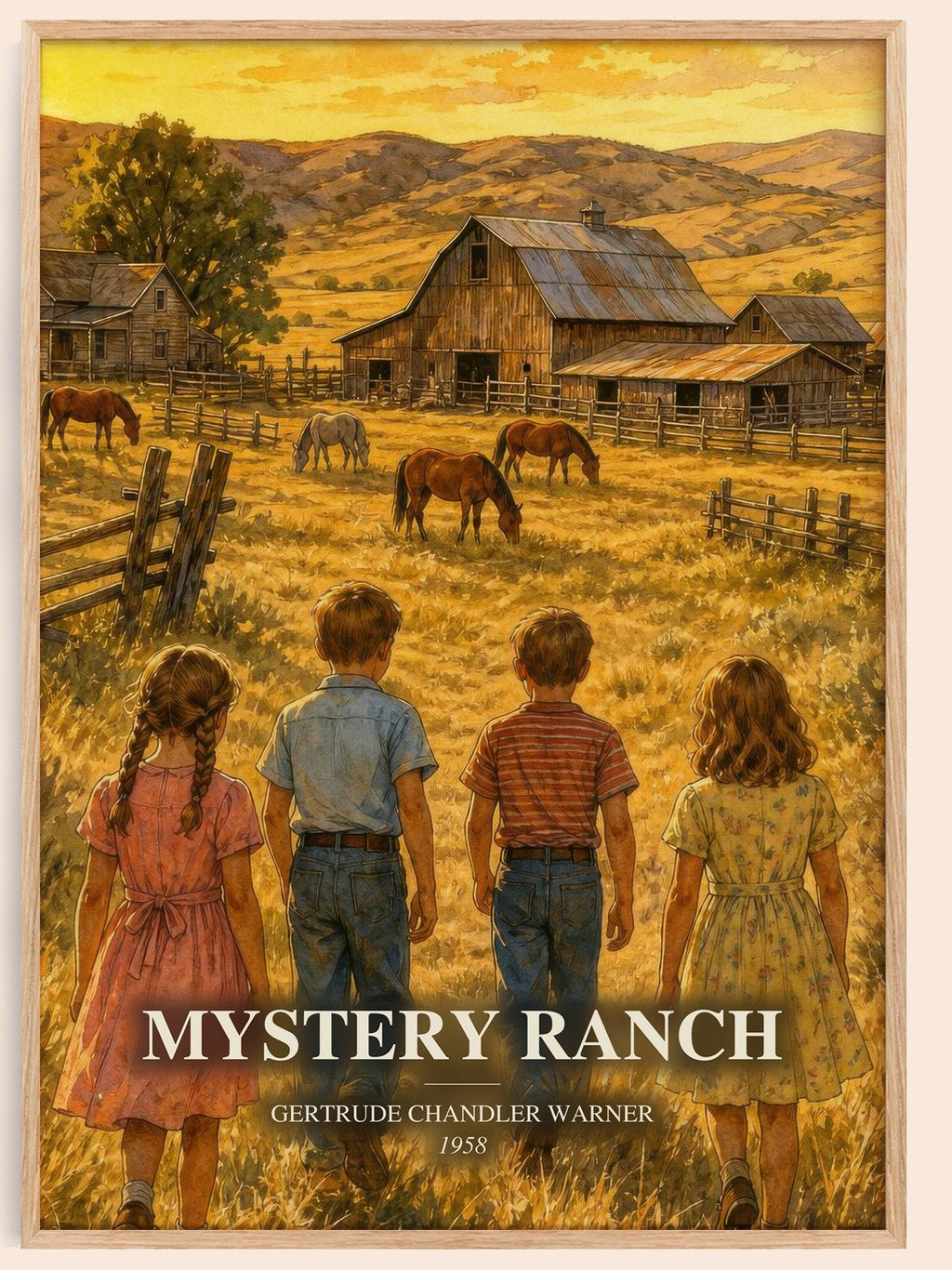 Mystery Ranch watercolour book poster by Gertrude Chandler Warner – framed literary art print