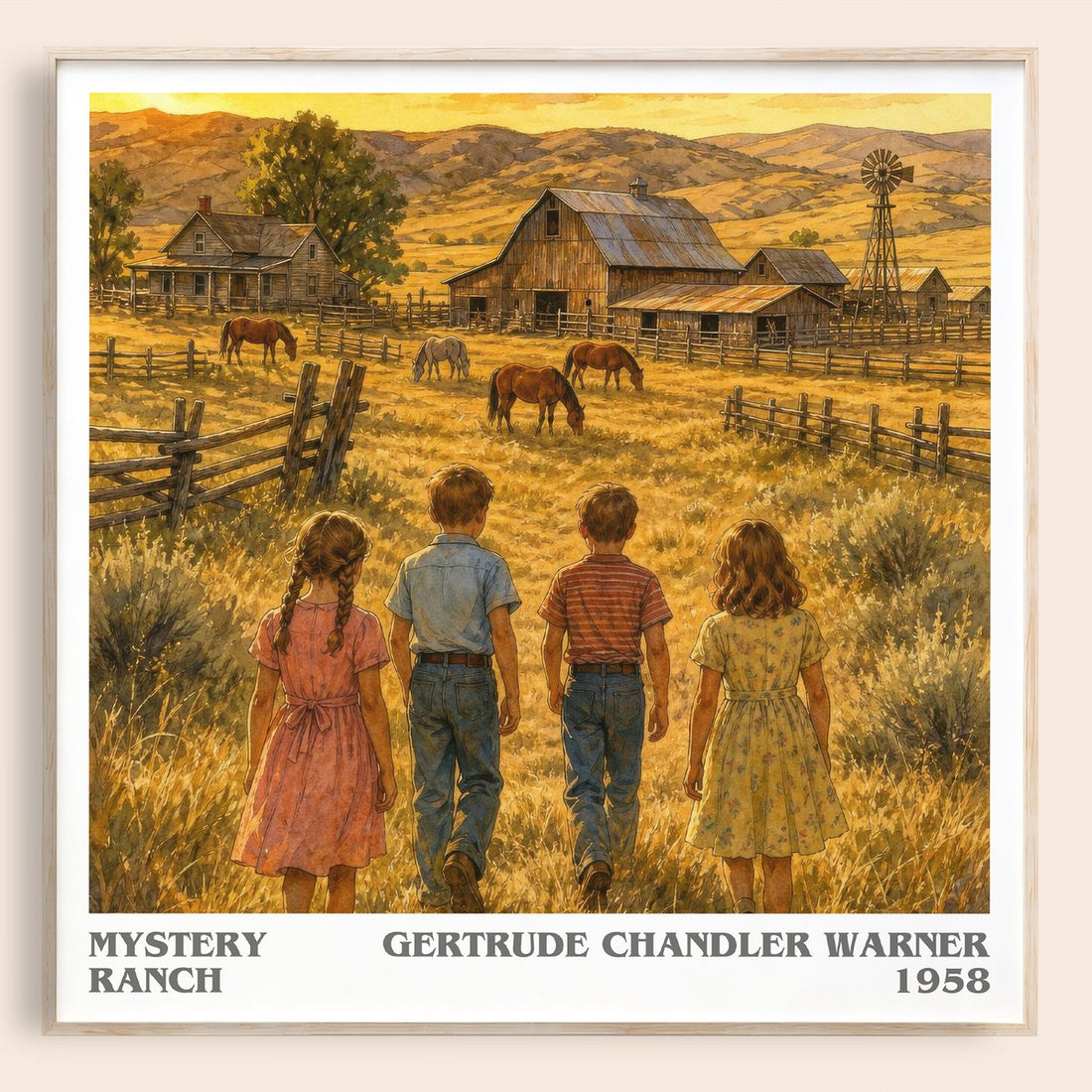 Mystery Ranch literary book poster by Gertrude Chandler Warner – framed literary art print