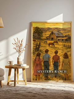 Mystery Ranch watercolour print in frame leaning in hallway – childrens wall art