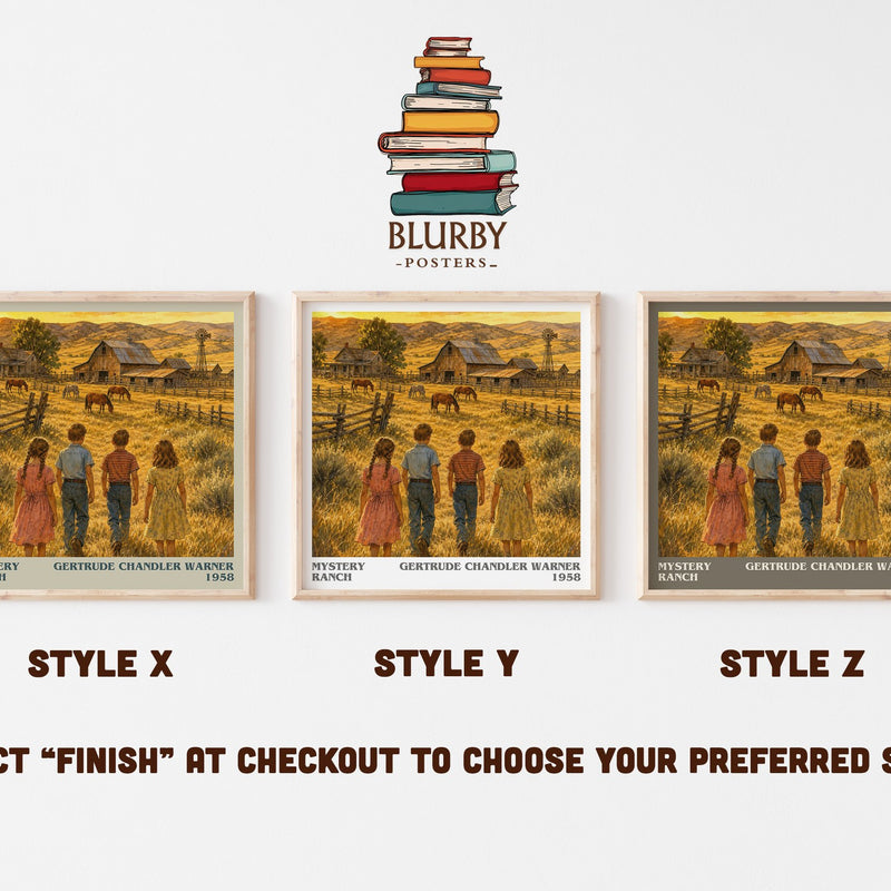 Mystery Ranch literary print in frame leaning in hallway – childrens wall art