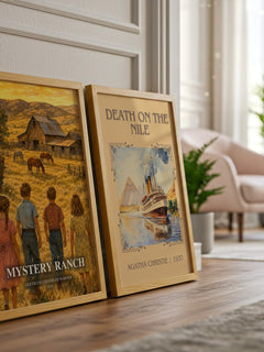 Mystery Ranch watercolour print framed by window – literary home decor