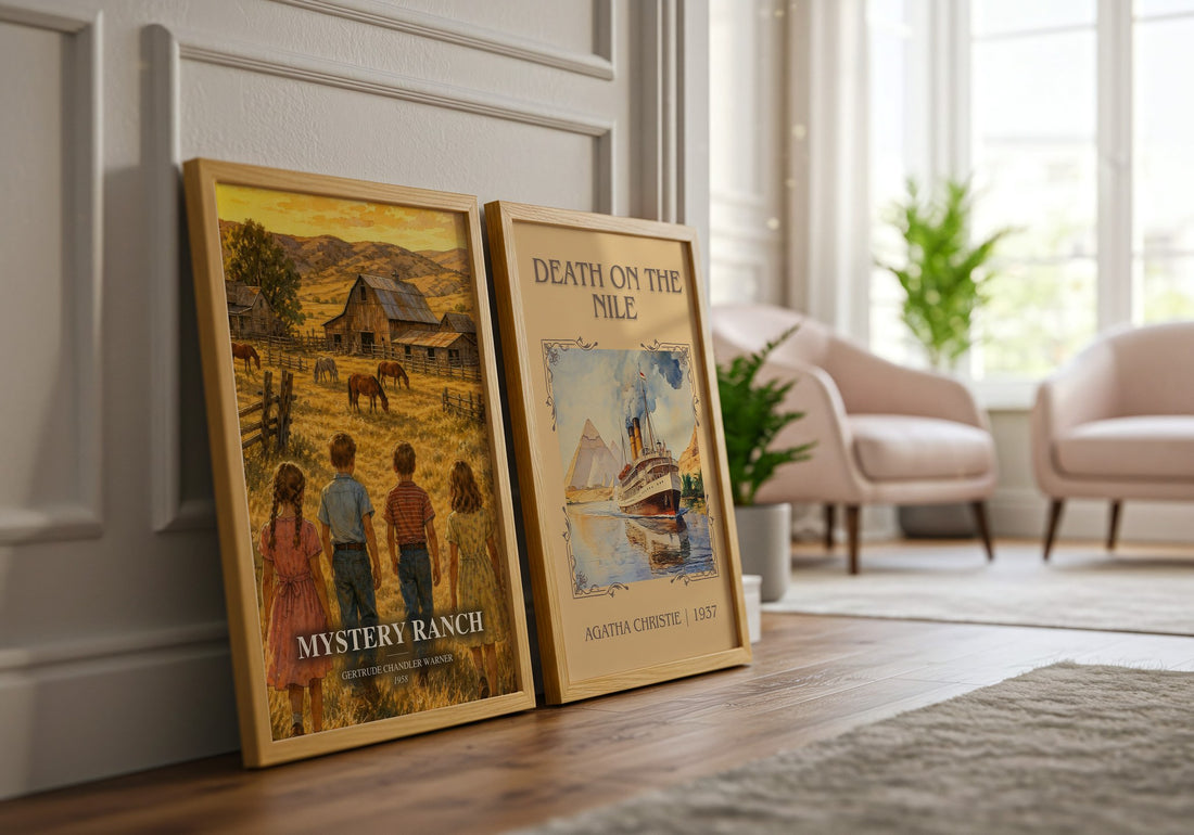 Mystery Ranch watercolour print framed by window – literary home decor