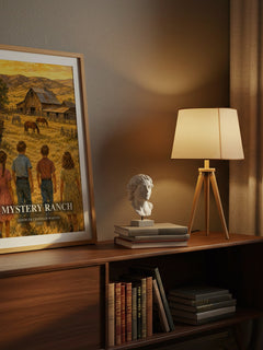 Mystery Ranch watercolour print on bookshelf – Gertrude Chandler Warner fan gift