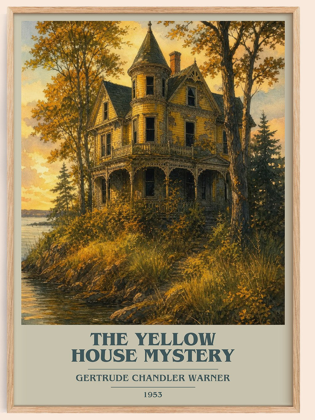The Yellow House Mystery book cover book poster by Gertrude Chandler Warner – framed literary art print
