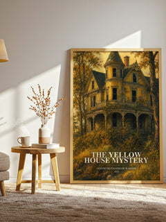 The Yellow House Mystery watercolour print in frame leaning in hallway – childrens wall art