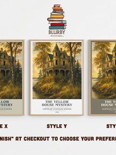 The Yellow House Mystery book cover print in frame leaning in hallway – childrens wall art