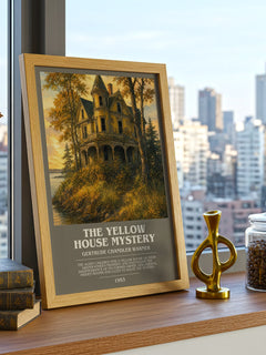 The Yellow House Mystery bookish print framed by window – literary home decor