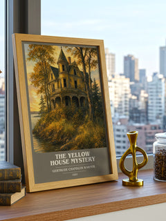 The Yellow House Mystery book cover print framed by window – literary home decor