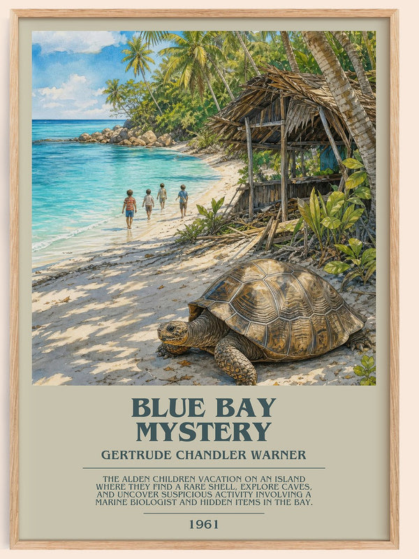 Blue Bay Mystery bookish book poster by Gertrude Chandler Warner – framed literary art print