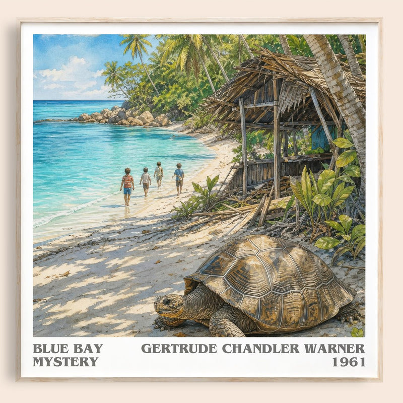 Blue Bay Mystery literary book poster by Gertrude Chandler Warner – framed literary art print