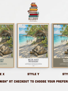 Blue Bay Mystery book cover print in frame leaning in hallway – childrens wall art