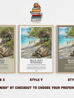 Blue Bay Mystery bookish print in frame leaning in hallway – childrens wall art