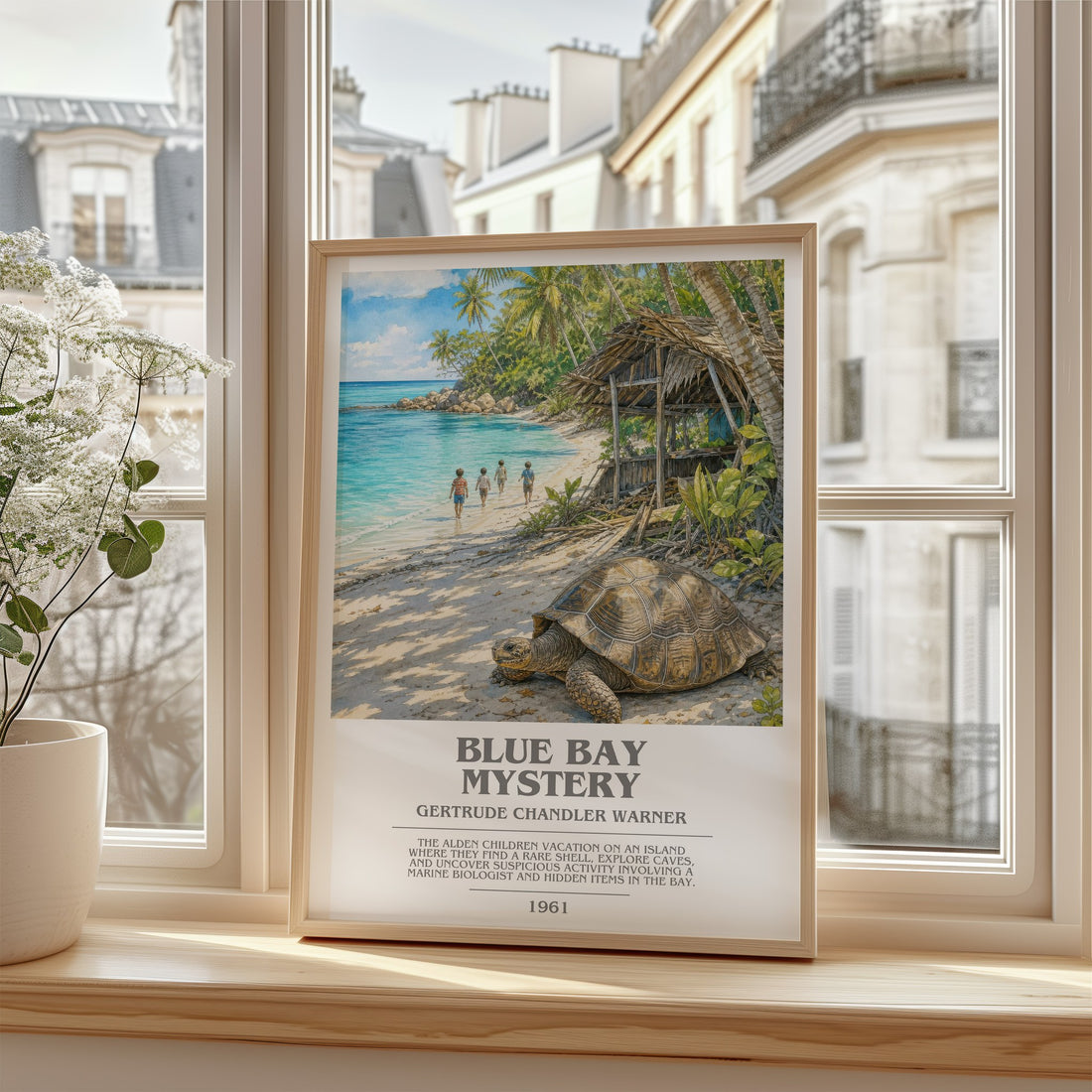 Blue Bay Mystery bookish poster colour and style options – Gertrude Chandler Warner book art
