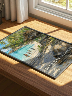Blue Bay Mystery watercolour book poster framed on wall – childrens wall art