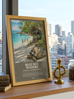 Blue Bay Mystery bookish print framed by window – literary home decor