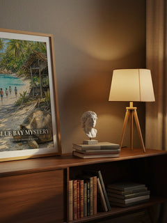 Blue Bay Mystery watercolour print on bookshelf – Gertrude Chandler Warner fan gift
