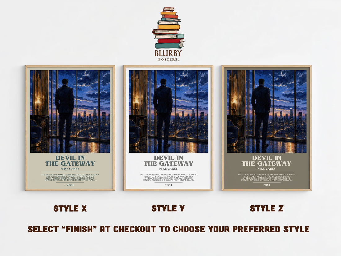 Devil in the Gateway bookish print in frame leaning in hallway – horror wall art (mockup)