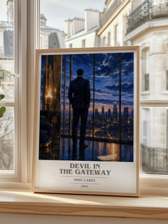 Devil in the Gateway Book Cover Poster by Mike Carey – framed print by a bright window