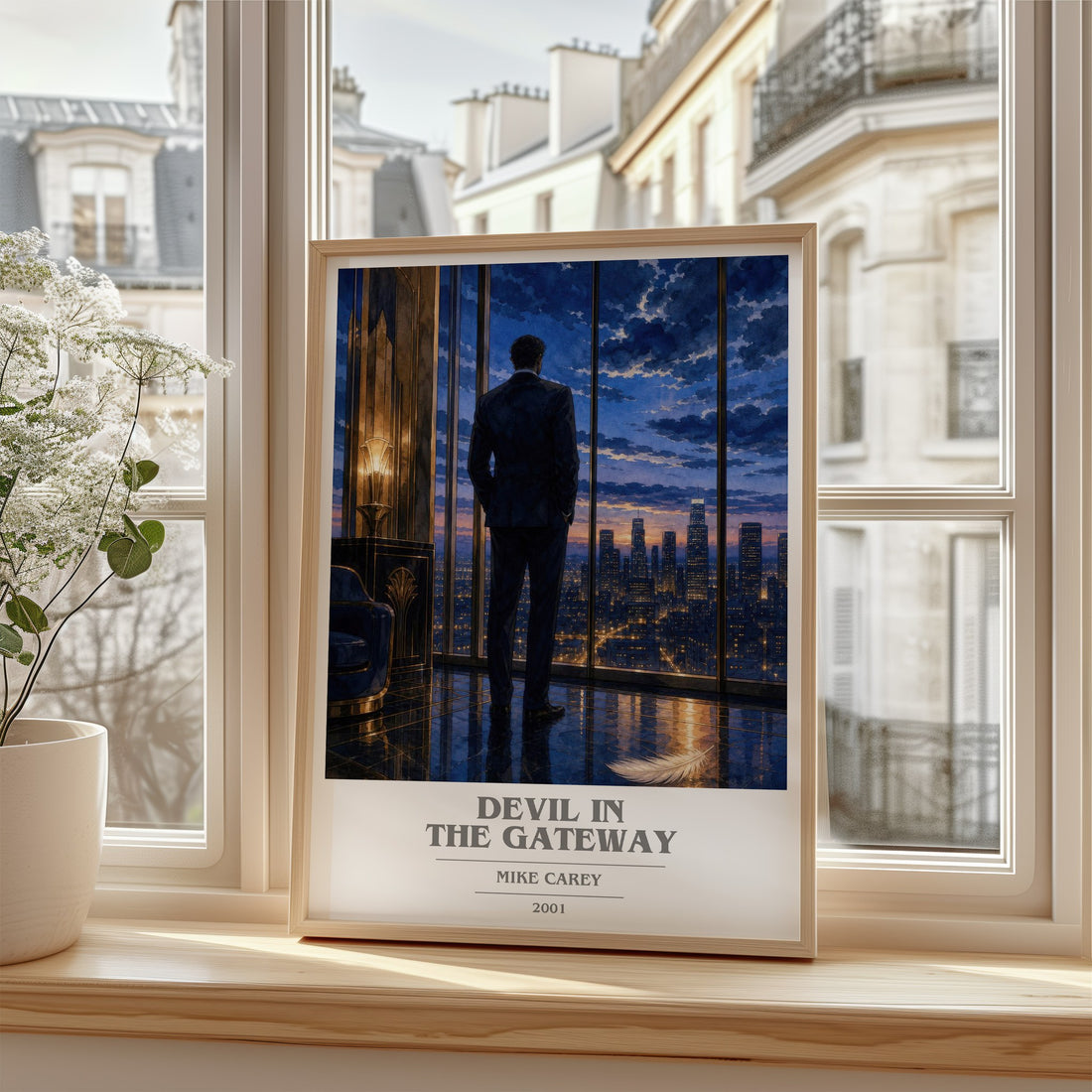 Devil in the Gateway Book Cover Poster by Mike Carey – framed print by a bright window