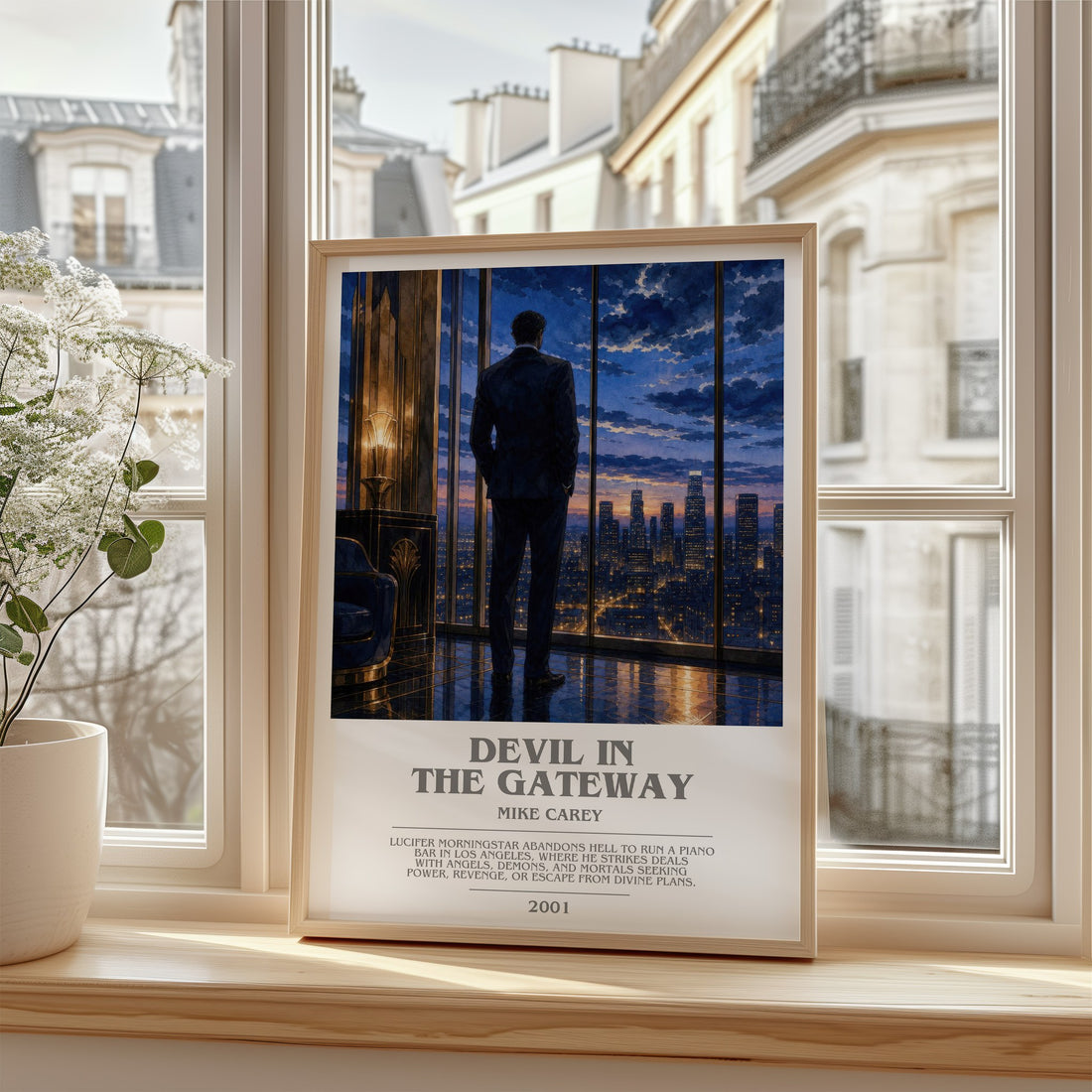 Devil in the Gateway Bookish Wall Art by Mike Carey – framed print by a bright window