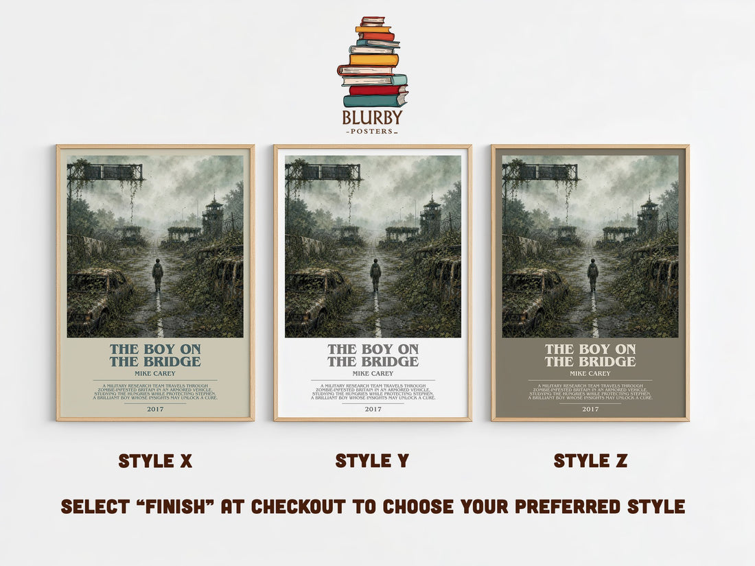 The boy on the bridge bookish print in frame leaning in hallway – sci fi wall art (mockup)