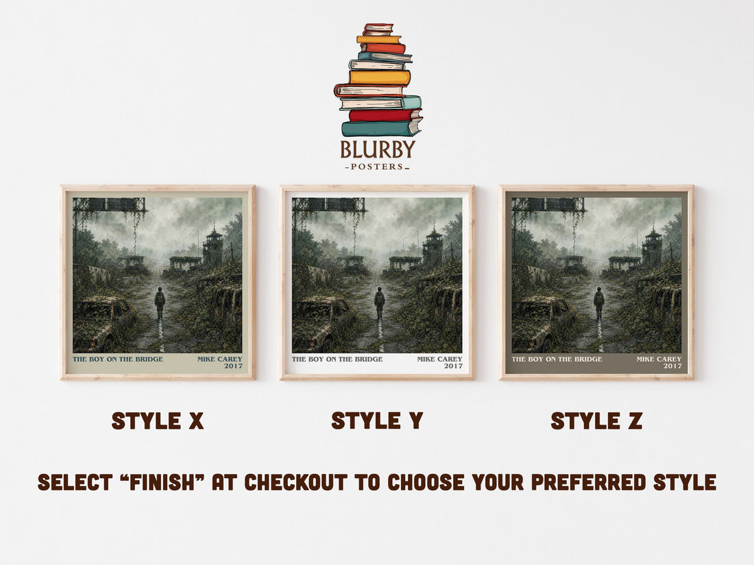 The boy on the bridge literary print in frame leaning in hallway – sci fi wall art (mockup)