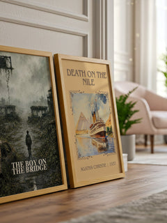 The boy on the bridge watercolour print framed by window – literary home decor