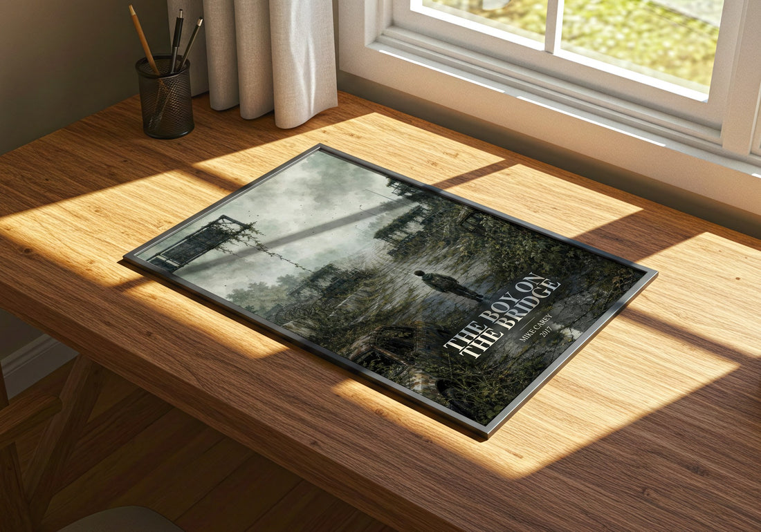 The boy on the bridge watercolour book poster framed on wall – sci fi wall art
