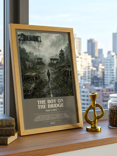 The boy on the bridge bookish print framed by window – literary home decor
